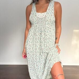 90s floral crochet sundress cream